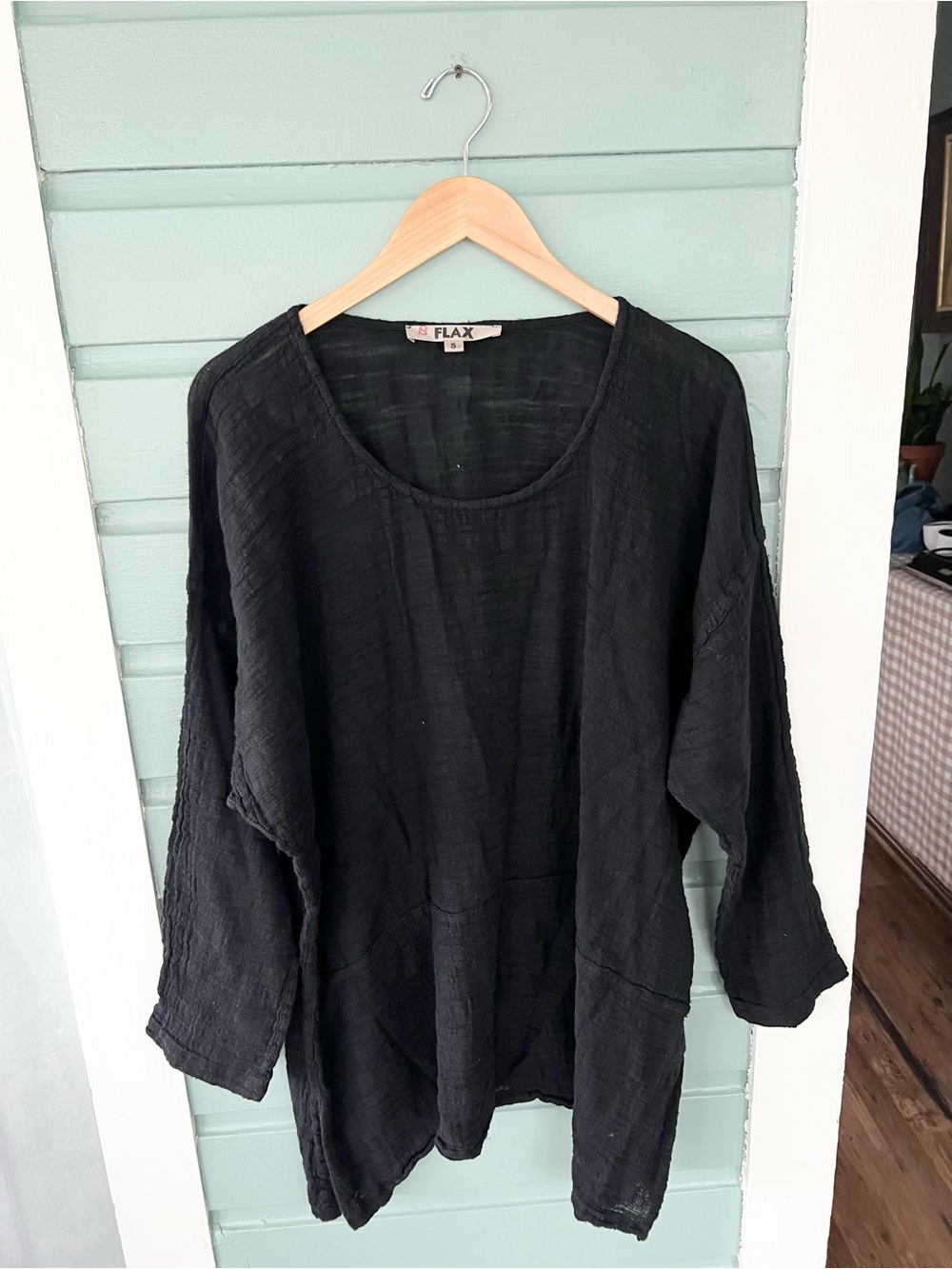 Flax NEW linen cotton lightweight oversized tunic top black scoop fall lagenlook